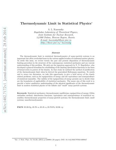 Thermodynamic Limit in Statistical Physics