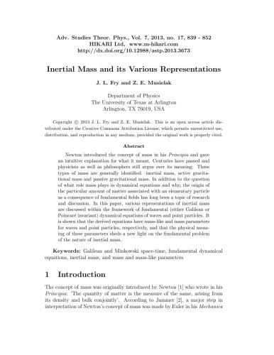 Inertial Mass and its Various Representations