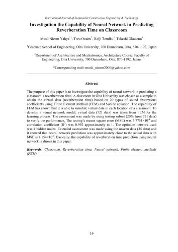 Investigation the capability of neural network in predicting reverberation time on classroom