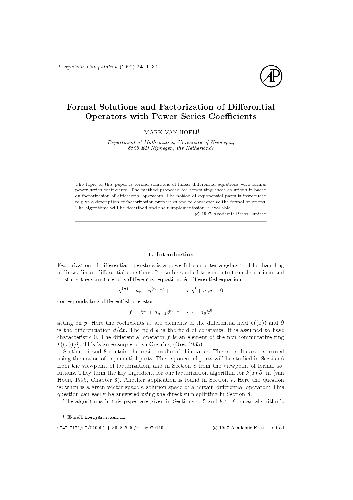 Factorization of differential operators with power series coeffs. JSC 1997