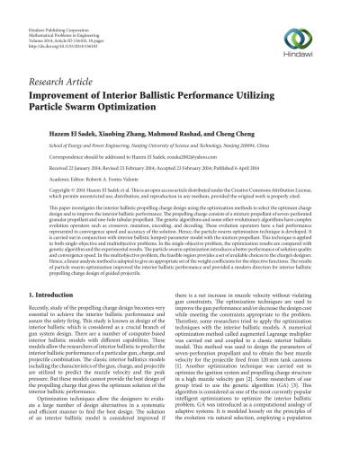 Improvement of interior ballistic performance utilizing particle swarm optimization