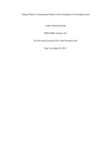 Abaqus Project: Computational Study on the Compliance of Ascending Aorta