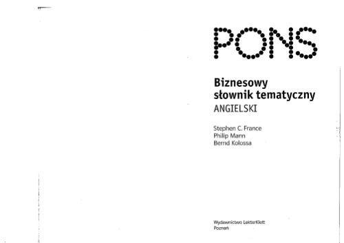 PONS Biznesowy słownik tematyczny. Angielski
