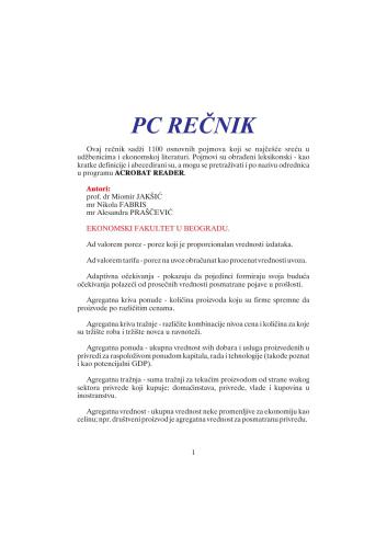 Rećnik pojmova iz ekonomije