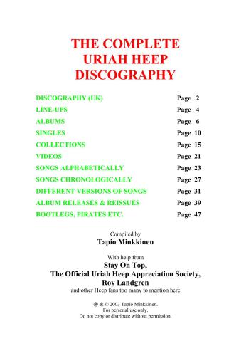 The complete Uriah Heep discography 1970 - 2002