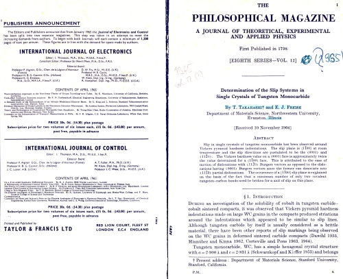 Determination of the Slip Systems in Single Crystals of Tungsten Monocarbide