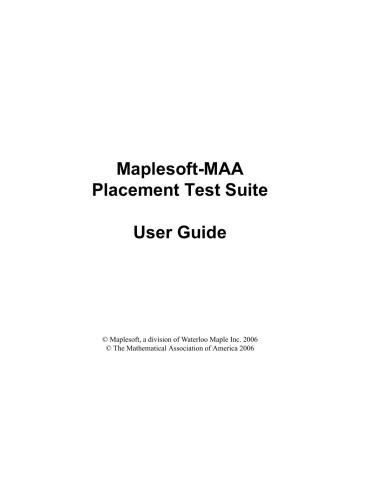 Maplesoft. Maplesoft-MAA Placement Test Suite. User Guide