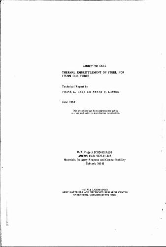 Thermal embrittlement of steel for 175-mm gun tubes
