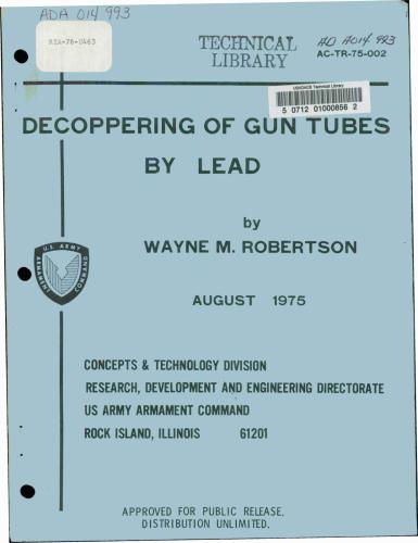 Robertson. Decoppering of gun tubes by lead