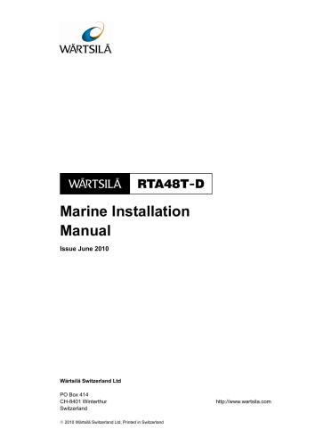 Wärtsilä Switzerland Ltd. Wartsila RTA48 marine installation manual