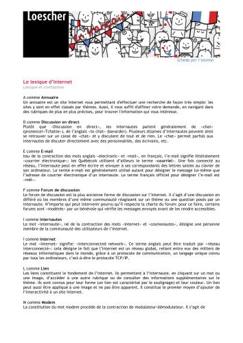 Le lexique d’Internet. Une fiche d'activités