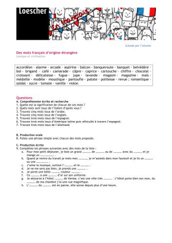Des mots français d’origine étrangère. Une fiche d'activités