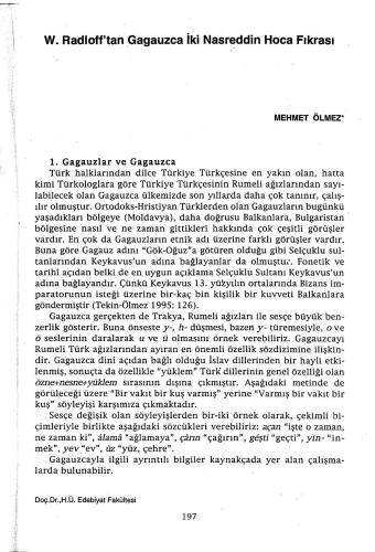 Radloff’tan Gagauzca iki Nasrettin Hoca fıkrası