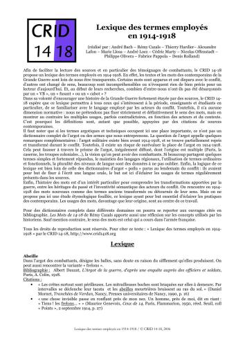 Lexique des termes employés en 1914-1918