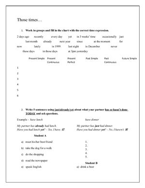 Time Expressions and Present Perfect (Worksheet)