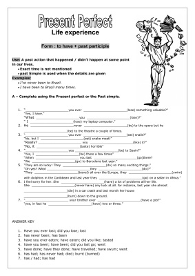 Present Perfect: Life Experience Worksheet