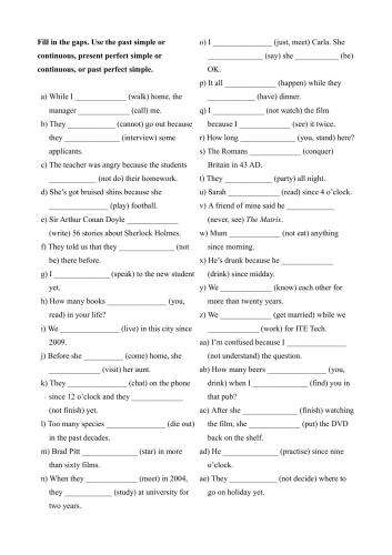 Perfect, Simple and Continuous (Worksheet)