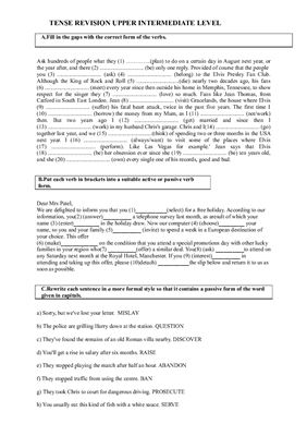 Upper Intermediate Level Tense Revision (Worksheet)