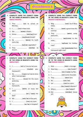Miscellanea 6: Present Simple, Present Continuois, Present Perfect, Past Simple (Worksheet)