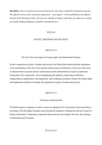EU-Ukraine Association Agreement - the complete texts. Title III: Justice, Freedom and Security