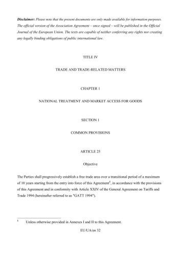 EU-Ukraine Association Agreement - the complete texts. Title IV: Trade and Trade-related Matters