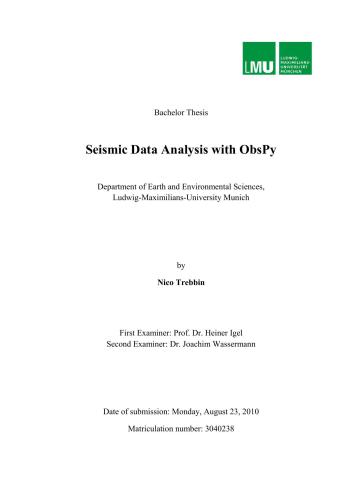 Seismic Data Analysis with ObsPy