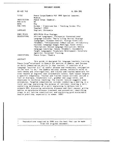 Special Lessons: Nyanja