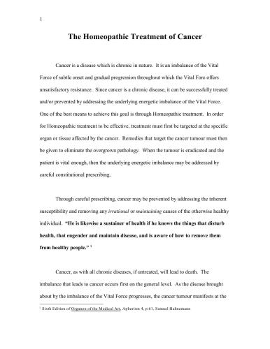 The Homeopathic Treatment of Cancer