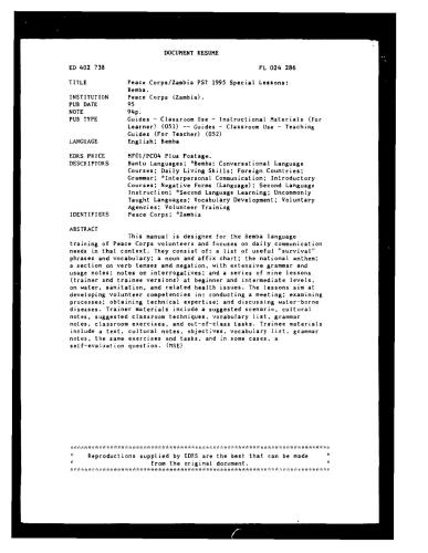 Special Lessons: Bemba