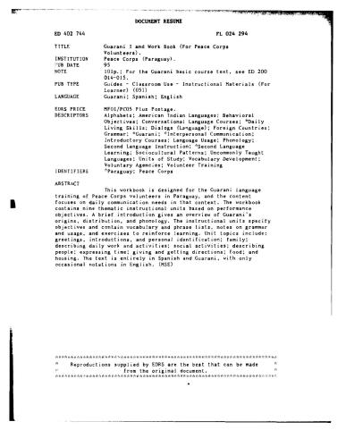 Guarani I and Work Book (For Peace Corps Volunteers)