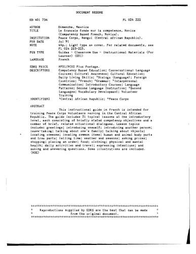 Le français fonde sur la competence, Novice (Competency Based French, Novice)