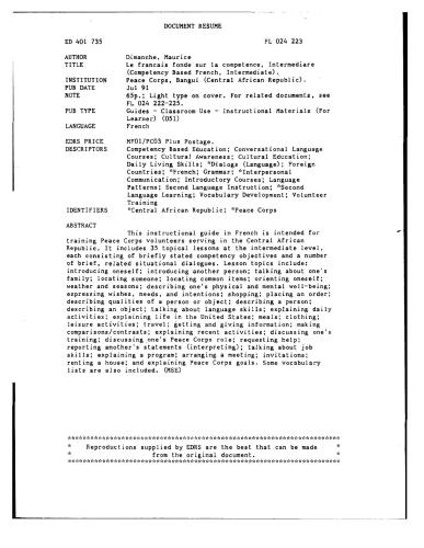 Le français fonde sur la competence, Intermédiare (Competency Based French, Intermediate)