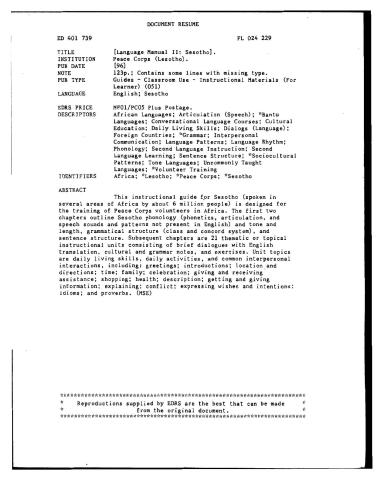 Peace Corps (Lesotho). Language Manual II: Sesotho