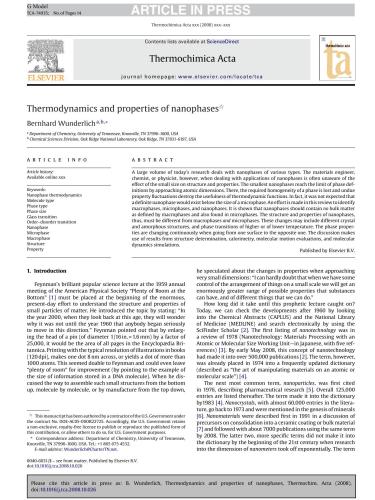 Thermodynamics and properties of nanophases