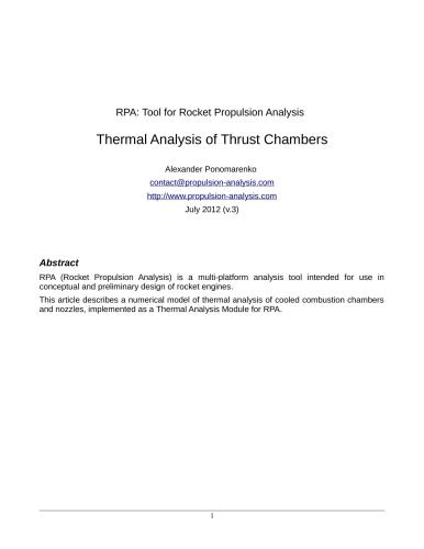 RPA: Tool for Rocket Propulsion Analysis. Thermal Analysis of Thrust Chambers