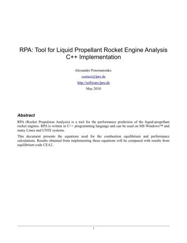 RPA: Tool for Liquid Propellant Rocket Engine Analysis. C++ Implementation