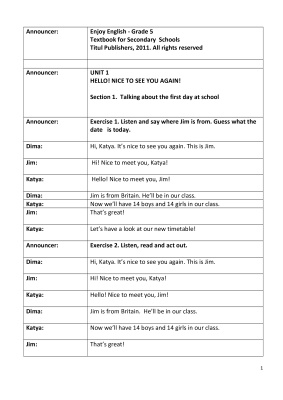 Enjoy English 5 класс. Скрипт к аудиозаписям