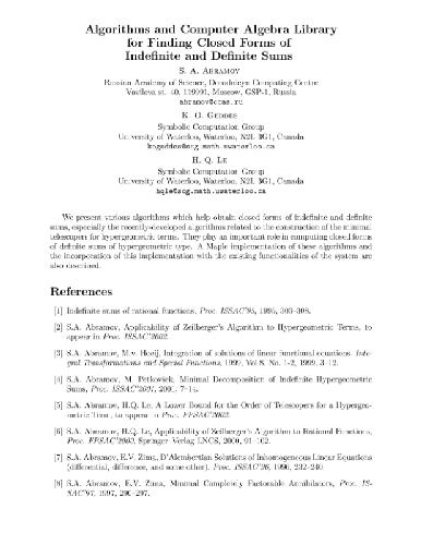 Algorithms for closed forms of sums