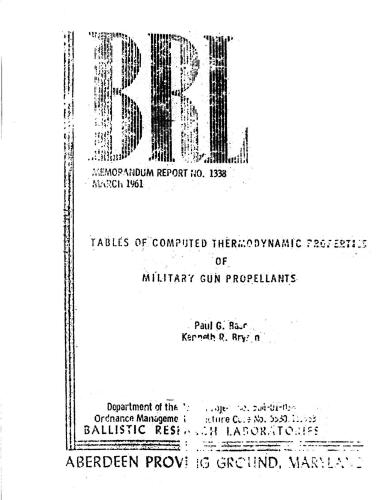 Tables of computed thermodynamic properties of military gun propellants