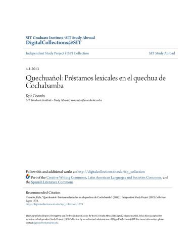 Quechuañol: Préstamos lexicales en el quechua de Cochabamba