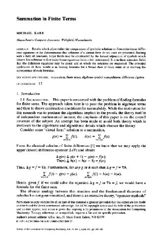 Summation in finite terms 1981