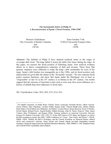 The Sustainable Debts of Philip II: Reconstruction of Spain’s Fiscal Position, 1560-1598