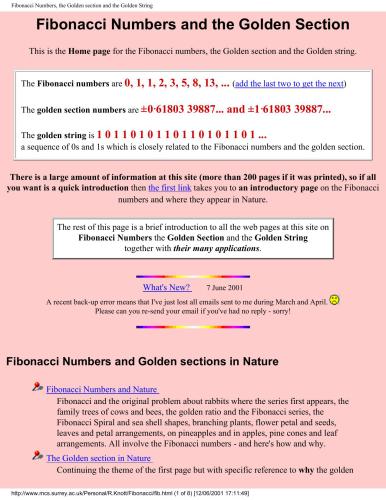 Fibonacci Numbers, the Golden section and the Golden String