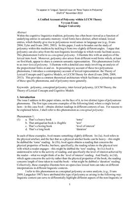 A Unified Account of Polysemy within LCCM Theory