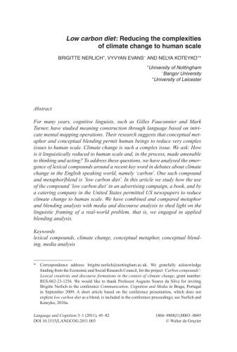 Low carbon diet: Reducing the complexities of climate change to human scale