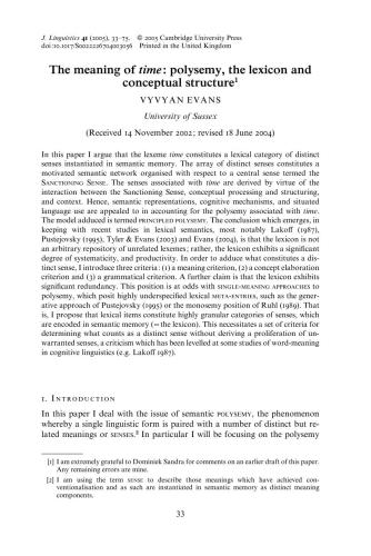 The meaning of time: polysemy, the lexicon and conceptual structure