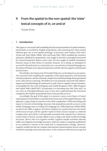 From the spatial to the non-spatial: the ‘state’ lexical concepts of in, on and at