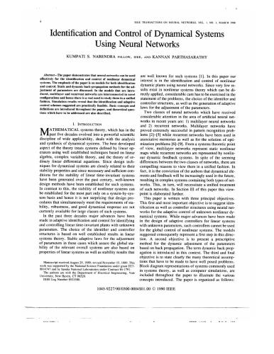 Identification and Control of Dynamic Systems Using Neural Networks