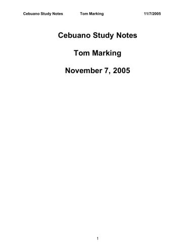 Cebuano Study Notes