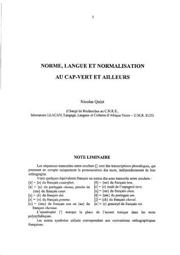 Norme, langue et normalisation au Cap-Vert et ailleurs